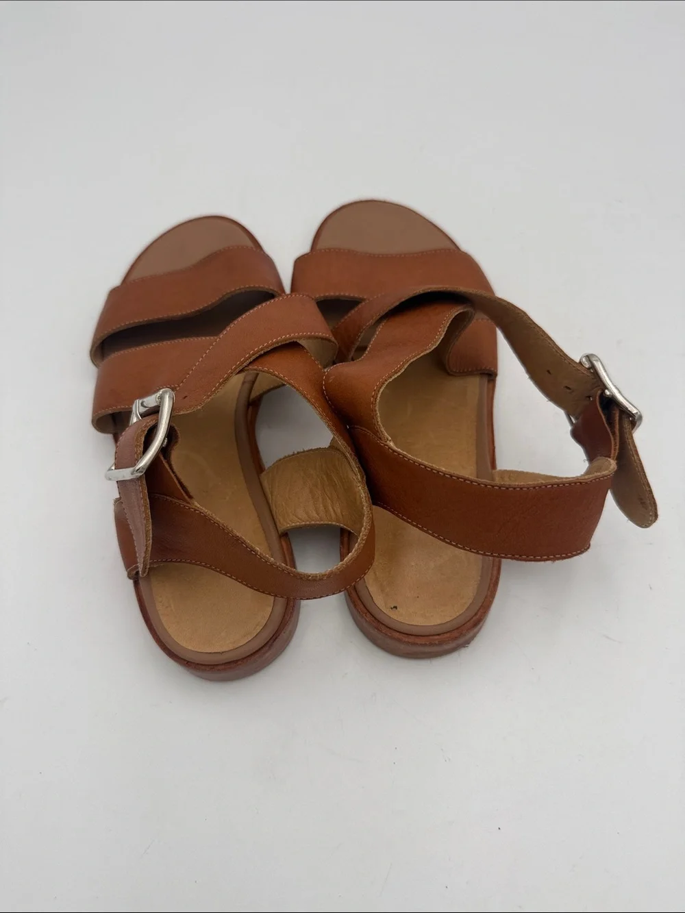 Vintage Women's Brown Leather Crisscross Strap Sandals women 38 casual retro Y2K